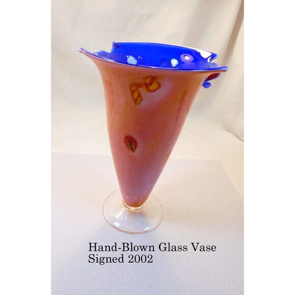 Handblown Studio Glass Art Vase, Multicolored, Signed, 2002 Gallery Purchased - Picture 2 of 9